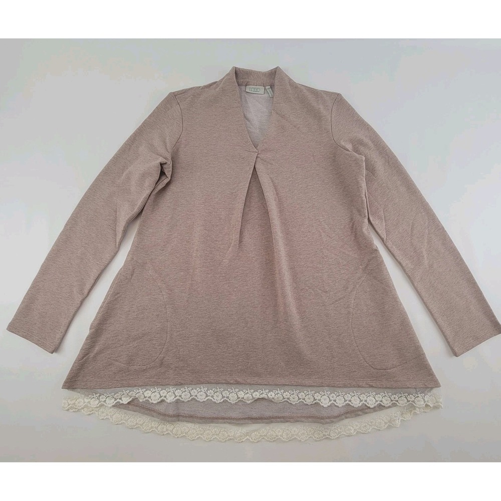 LOGO Lounge by Lori Goldstein‎ A274118 Tunic Top XS Pink Lace Hem Cotton Blend